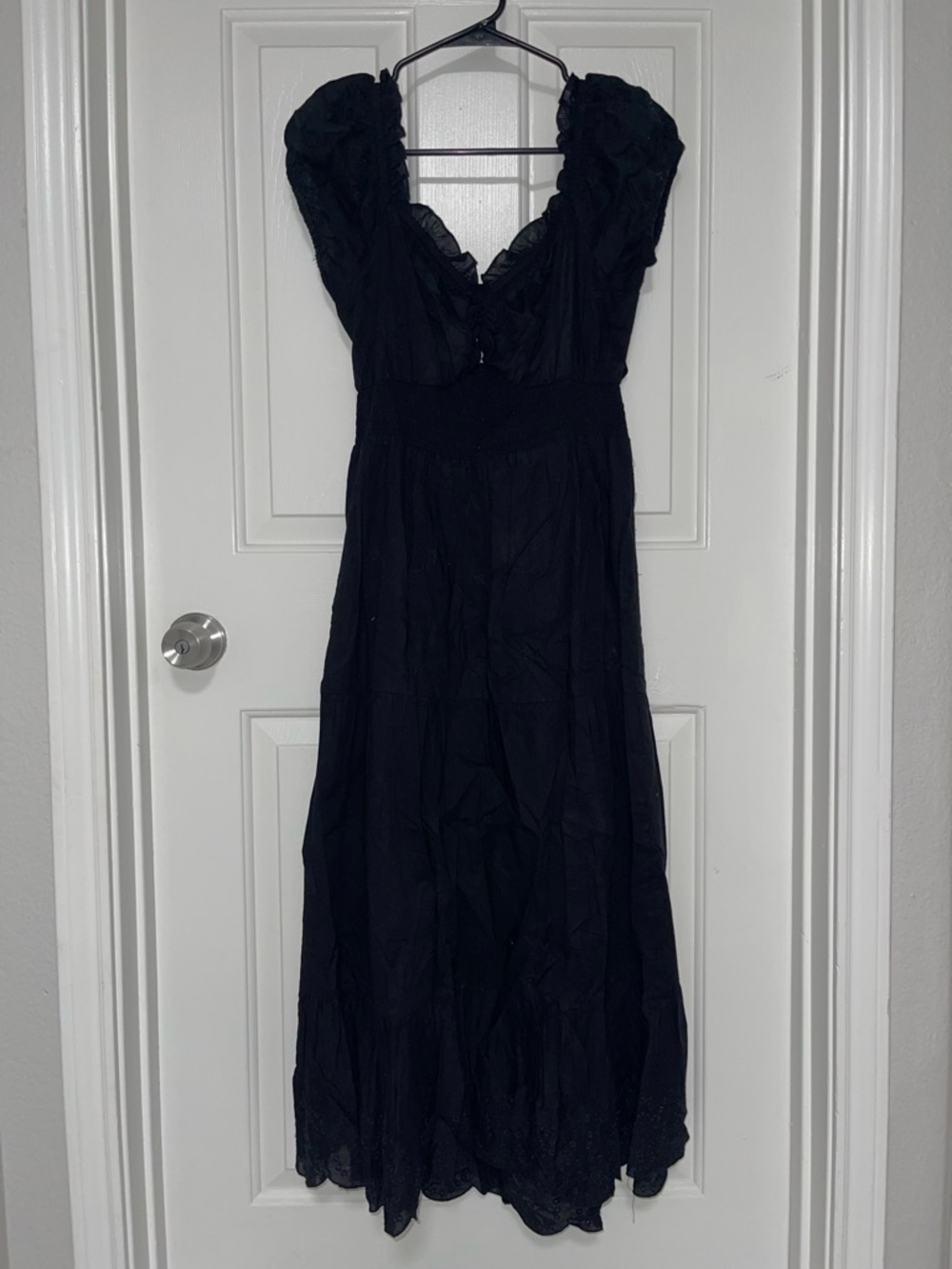 Black Maxi Dress with Ruffled Shoulders